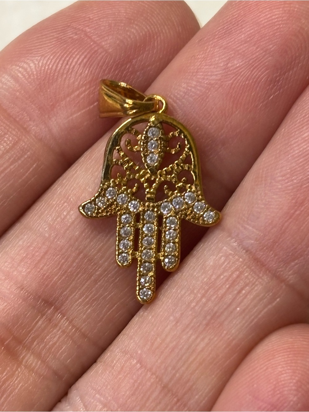 AAA CZ Hamsa Hand Pendant 18k Yellow Gold Filled